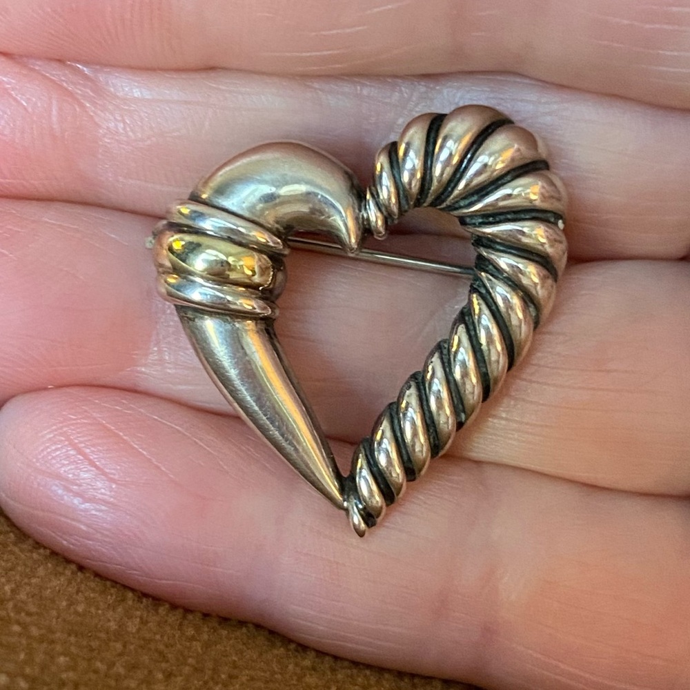 David Yurman Silver and Gold Heart Brooch